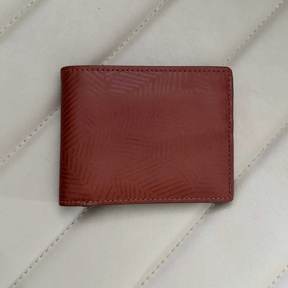 Fossil Tan Geometric Embossed Leather Bifold Wallet